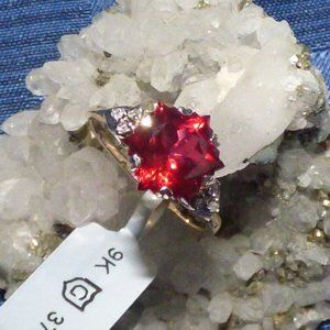 ATGW 5.70CTS WOBITO SNOWFLAKE CUT SCARLET TOPAZ & DIAMOND 9K GOLD RING 9 LE 40